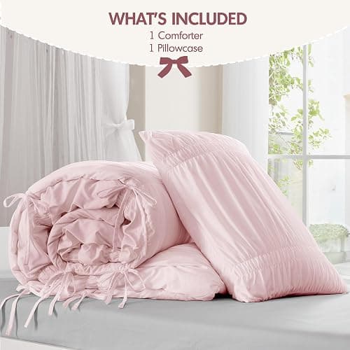 Intelligent Design Twin Comforter Set Ruched Shabby Chic Comforters for Twin Size Bed, All Season Lightweight Comforter Twin, French Country Bedding Set, Sham, Ella, Twin/Twin XL Pink, 2 Piece thumbnail 6