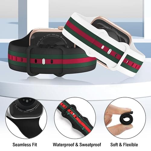 2 Pack Designer Bands Compatible with Apple Watch Band 38mm 40mm 41mm 42mm 44mm 45mm 46mm 49mm Men Women, Soft Silicone Sport Band Strap for iWatch Ultra 1/2/3 Series 11 10 9 8 7 6 5 4 3 2 1 SE 1/2/3 thumbnail 2