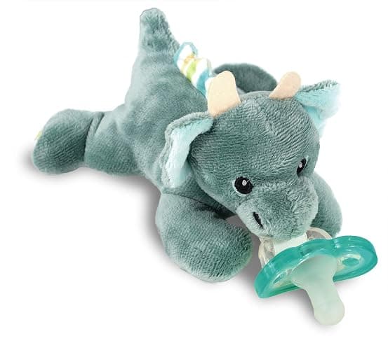 RaZbaby JollyPop Pacifier, Holder w/Detachable Baby Pacifier, Stuffed Animal RaZbuddy, All Ages 0M+, 100% Medical Grade USA Made Silicone, Machine Washable, Textured & Easy to Hold – Dragon - Image 1