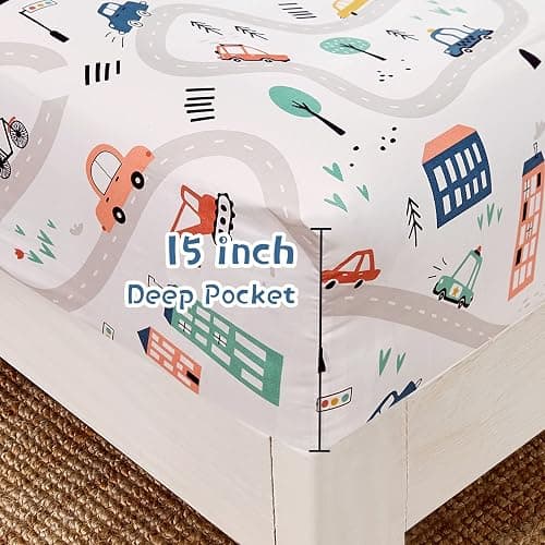 JSD Car Kids Printed Sheet Set Full Size, 4 Piece Soft Microfiber Bed Sheets Deep Pocket thumbnail 4