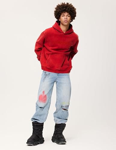 Aelfric Eden Hoodies Mens Acid Wash Hoodie Oversized Vintage Heavyweight Cotton Fleece Hooded Pullover Sweatshirt thumbnail 7