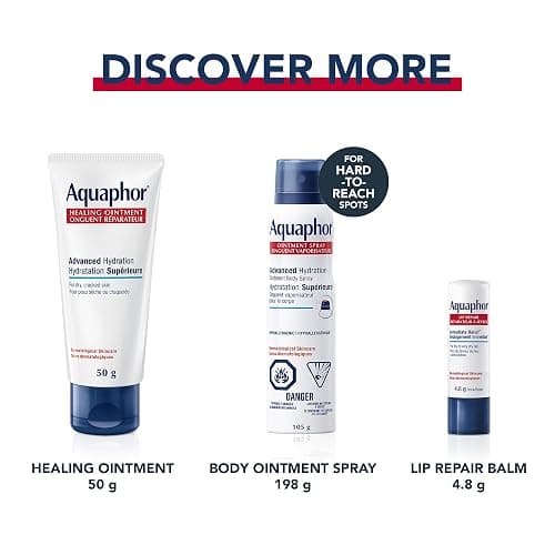Aquaphor Healing Ointment, Multipurpose Ointment for Dry, Cracked Skin, Chafing, Cuticle Care, Fragrance Free, Non Greasy and Non Comedogenic Body Moisturizer, Dermatological Skin Care, 198g Tube thumbnail 11