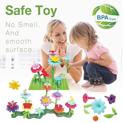 IQKidz 3-6 Years Old Toddler Toys - Flower Garden Building Toy with Insect Pegs, Educational Activity Gifts for Girls Preschool-Kindergarten, 153Pcs STEM Stacking Pretend Play Set thumbnail 4