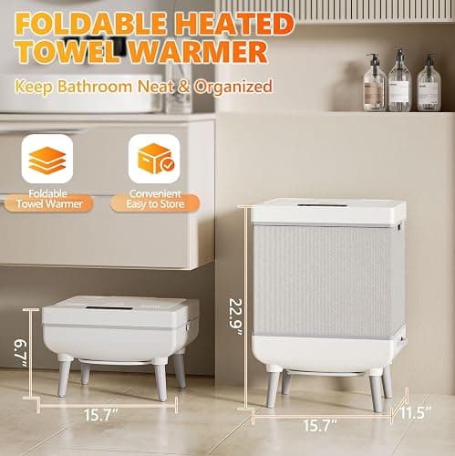 FEACORT Towel Warmer, 35L Large Foldable Towel Warmers for Bathroom, Dual-Mode Blanket Warmer with Safety Lock, Timer, and Auto Shut-Off, Fits Up to 3 Oversized 40"X70" Towels, for Home & Loved Ones thumbnail 2