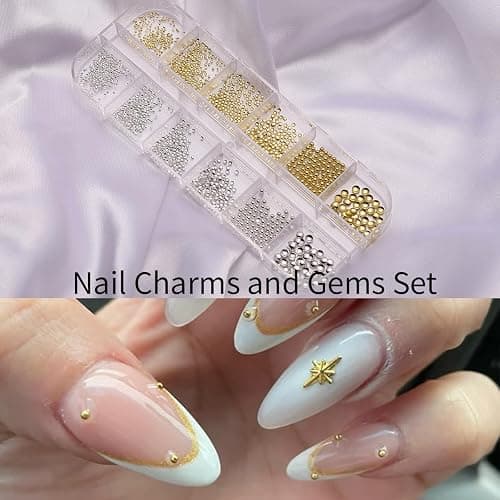 zgiraloca Gold Plated Nail Charms Kit - 3 Pack Mixed 3D Butterfly，Rhinestones, Pearls, Gems, Flowers & Bows for Nail Art Design(Silver&Gold B) thumbnail 4