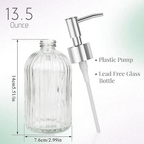 Glass Soap Dispenser with Plastic Pump, Hand Soap Dispenser for Hand Wash, Lotion Dispenser for Dishwashing Liquid, Lotion Shower Gel (Striped Transparent) thumbnail 3