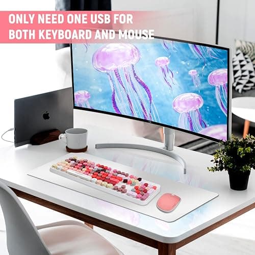 FOPETT Wireless Keyboard and Mouse Sets,Reliable 2.4 GHz Connectivity for PC,Laptop,Smart TV and More (White Colorful) thumbnail 2