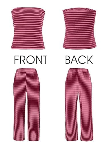 Tankaneo Womens Striped 2 Piece Set Summer Tube Tops Pants Matching Sets | Strapless Crop Tube,Elastic Waist Wide Leg Pants,Lounge Sets,Sleeveless Tank,Slim Fit,Vacation Beach Outfits,Cute,Y2k thumbnail 5