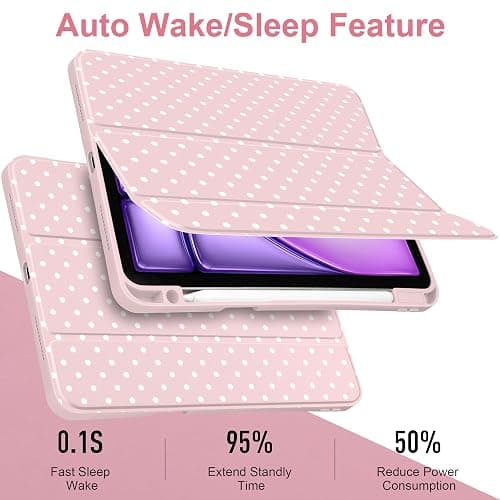 Yebiseven Case for iPad Air 11 Inch M4 M3 M2 2026 2025 2024, iPad Air 5th 4th Generation 10.9 Inch 2022 2020-[Pencil Holder], Shockproof Clear Hard Back, Trifold Stand,Auto Wake/Sleep, Pink White dot thumbnail 7
