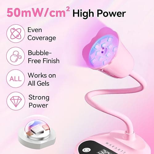 Makartt Cordless Flash Cure UV Nail Lamp for Gel Nails Adjustable Gooseneck | 50 mW/cm² Rechargeable UV Light with Auto Sensor & 4 Timers for Better Gel Curing at Home, Salon or Travel, Pink thumbnail 5