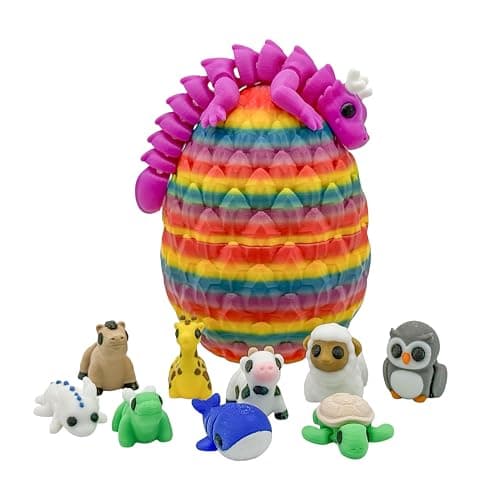 Articulating Animal Figurines – 10-Pack Mystery Mini Collectibles in Egg | 35+ Designs, Rainbow Colors, Premium Toys | Unique Gift for Kids & Adults by VDK Printing (MysteryEgg010) - Image 1