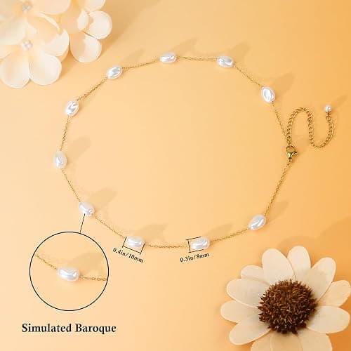 SmileBelle Pearl Necklaces, Daisy Pearls Choker for Women's Pearl Strand Necklaces as Silver and Gold Choker for Teens, Silver Daisy Birthday Gifts 3 Pearls White Necklace as Prom Bridesmaid gifts thumbnail 4