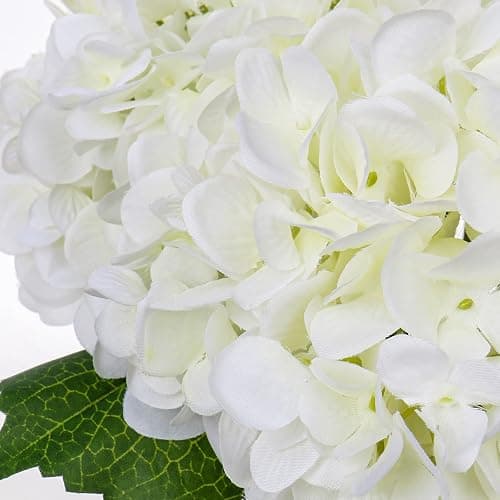 Hollyone Hydrangea Artificial Flowers with Vase White Silk Fake Flowers Arrangements in Glass Vase with Faux Water for Home Bathroom Office Table Centerpiece Shelf Decorations thumbnail 4