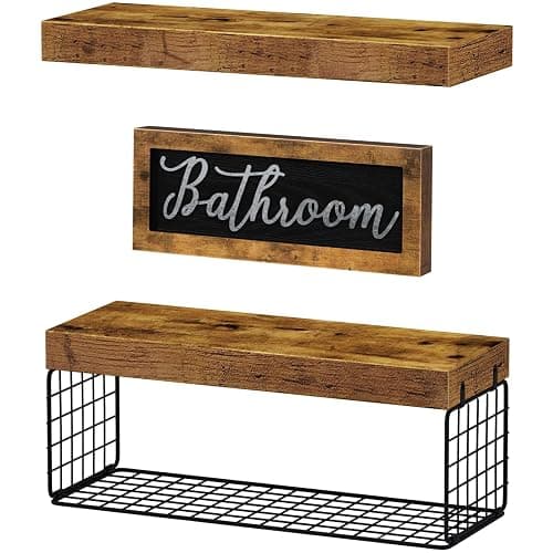 QEEIG ‎Bathroom Shelves Over Toilet - Paper Storage Wall Mounted Farmhouse Decor Decorations Aesthetic Décor Sign Small Floating Shelf 2+1 Set 16 inch, Rustic Brown (020BN) thumbnail 6