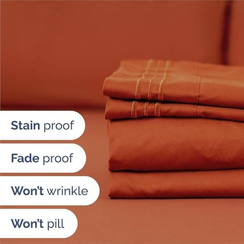 King Size 4 Piece Sheet Set - Comfy Breathable & Cooling Bed Sheets Set - Hotel Luxury Bedding for Women, Men, Kids & Teens - Deep Pockets, Easy-Fit, Super Soft & Wrinkle Free - Oeko-Tex - Terracotta thumbnail 5