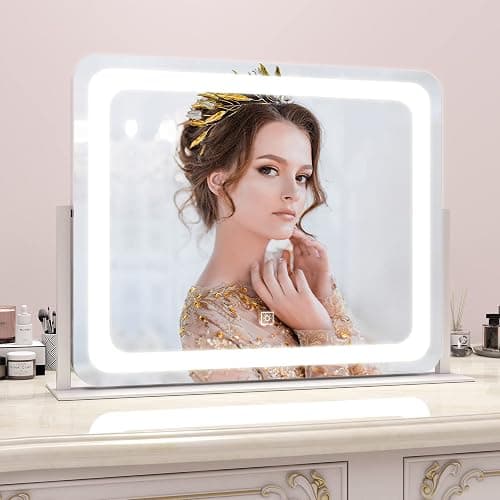 ROLOVE 22x17 Inch Lighted Vanity Mirror with Dimmable LED Lights - 3 Color Modes, Smart Touch Control & 360° Rotating Base - Desk Makeup Mirror (White) thumbnail 9