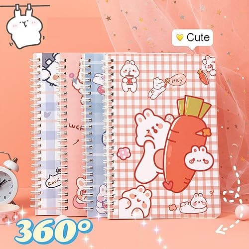 SHIDESHIN 4 Pack Cute A5 Spiral Notebooks Kawaii Rabbit Journals, 8.3" x 5.9" Lined Paper Notebook College Ruled Journals Easter Day Gift School Supplies for Kids Girls Teens thumbnail 5