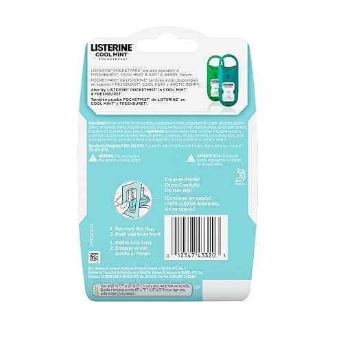 Listerine PocketPaks Cool Mint Breath Strips, Portable Pocket-Sized Oral Care Mouth Freshener, Dissolving Strips Kill 99% of Bad Breath Germs, Sugar Free, 3 x 24-Strip Packs thumbnail 8