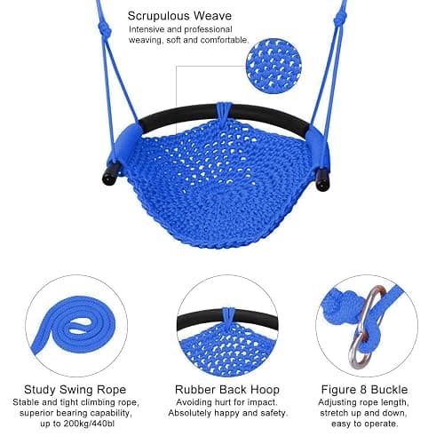 JKsmart 2 Pack Kids Swing Seat, Heavy Duty Rope Play Secure Children Swing Set, Toddler Swing Chair for Outdoor/Indoor/Playground/Home/Tree, with Snap Hooks and Swing Straps,440 lbs Capacity,Blue thumbnail 6