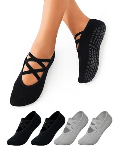 Lecieldusoir Womens 4 Pairs Pilates Socks with Grips Non Slip Grip Yoga Socks for Barre, Dance, Barefoot, Workout - Image 1