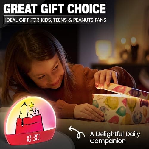 Peanuts Snoopy Sunrise Alarm Clock – Vibrant Snoopy Edition with Multicolor Lights, USB Charging, LED Display, Gentle Wake-Up Simulation, and Handy Snooze Function, Red thumbnail 8