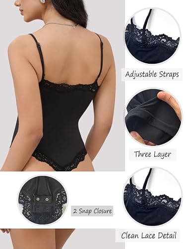 Starrylion Lace Body Suit Square Neck Tops for Women Sleeveless Spaghetti Strap Tank Top Bodysuits for Women Sexy Jumpsuit thumbnail 5