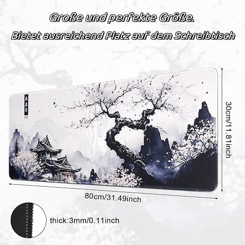 shangtushunli Japanische Weiße Mauspad, Große Kirschblüte Schreibtisch Matte, Anime Gaming Tastatur Matte, Rutschfeste Gummibasis, Großer Erweiterter Schreibtisch Schutz Für Home Office1 thumbnail 3