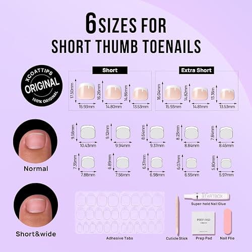 BTArtbox Press on Toenails Short, White French Tips Press on Toe Nails Square, Light Weight & Fit Perfectly Glazed Glue On Toenails with Glue, Fake Toe nails in 16 Sizes- 32 Kit, Hope Hope thumbnail 6