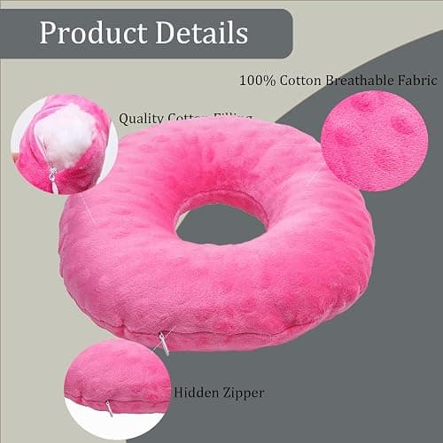 coceyese Ear Piercing Pillow for Side Sleepers with Ear Hole, Donut Pillow for CNH and Ear Pain Ear Inflammation Pressure Sores, Ear Guard Pillow (Pink Dot) thumbnail 3