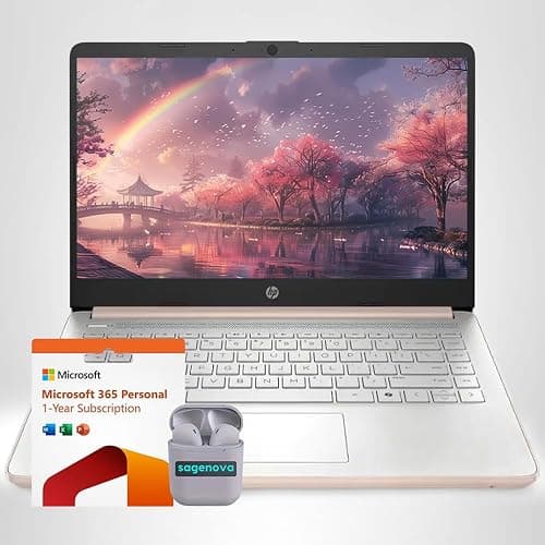 HP 14" Business Laptop Computer with Microsoft Office 365, 4-Core Intel Processor, 128GB SSD + 1TB Cloud Storage, 8GB RAM, Windows 11, SageNova Earphones, Pale Rose Gold thumbnail 8