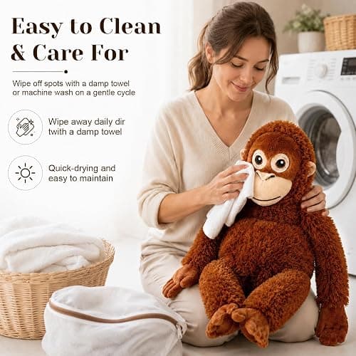 YEAfEAti 26 Inch Punch Monkey Plush Monkey Stuffed Animal, Soft Orangutan Plush with Velcro Hands and Feet, Huggable Emotional Support Comfort Companion Plush Toy Gift for Kids Adults thumbnail 8