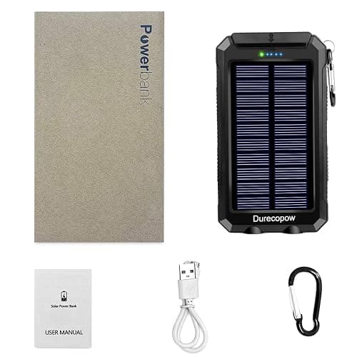 Solar Charger Power Bank, 8000mAh Portable Outdoor Waterproof Solar Battery Charger, Camping External Backup Battery Pack USB C Ports Input/Output, 2 Led Light Flashlight with Compass (Black) thumbnail 9