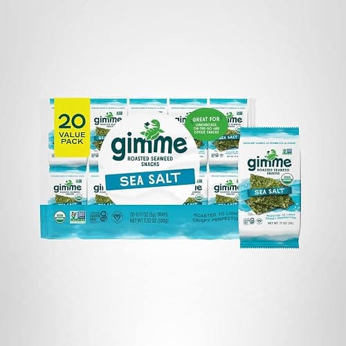 Gimme Seaweed Organic Premium Roasted Seaweed Snacks, Sea Salt, 20 Count, Keto, Vegan, Gluten-Free, Great Source of Omega3s and Iodine, Healthy On-The-Go Snack for Kids and Adults thumbnail 9