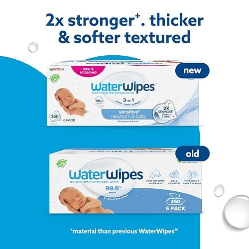 WaterWipes Sensitive+ Newborn & Baby Wipes, 360 Count (6 Packs), 3-In-1 Cleans, Cares, Protects, 99.9% Water, Unscented thumbnail 3