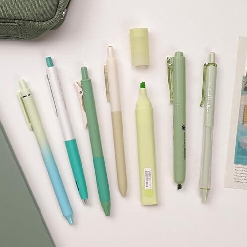 WRITECH Gel Pens Journaling Highlighters: Journal Set Aesthetic Assorted Pastel Color Ink 0.5mm Fine Point Retractable 0.7mm Black Pen Smooth Writing Drawing No Bleed 7ct (Green) thumbnail 7