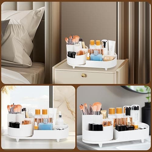 Cinnani Make Up Kosmetik Organizer, 360°Drehbarer Beauty Organizer, Multifunktionale Kosmetikaufbewahrung für Frisiertisch, Bad und Schlafzimmer - Weiß thumbnail 7