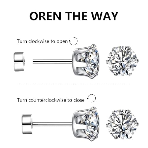 COZLANE Silver Flat Back Stud Earrings for Women Hypoallergenic Round Square Cubic Zirconia Surgical Stainless Steel Earrings Set for Multiple Piercing 12 Pairs thumbnail 7