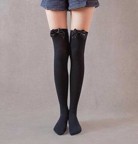Bestjybt Women's Satin Bow Stockings Thigh High Over Knee Stockings thumbnail 5