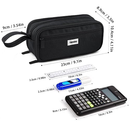 TOPBIDAI Large Pencil Case Pouch for Girls Boy Women Men Adults | Big Capacity Canvas Pencil Bag, Office School Supplies, Multi Compartment Zipper Stationery Pen Box (Coal Black) thumbnail 6