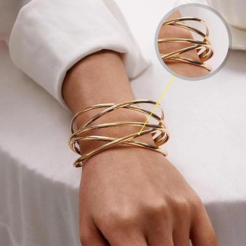 agogue 4 Stück Oberarmreif Gold, Armreif Gold Oberarm Modeschmuck Armreifen Damen, Armband Set Minimalistischer Goldene Armreifen, Adjustable Armreif für Damen thumbnail 3