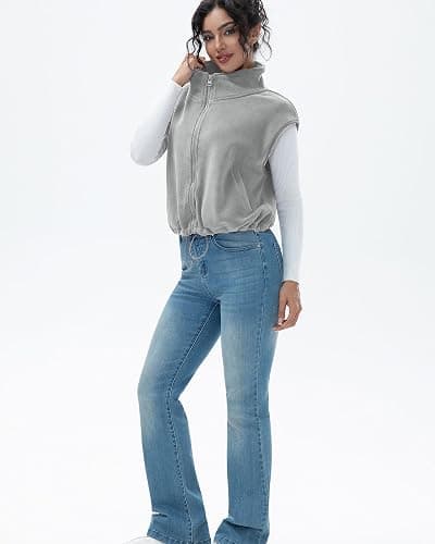 miswek Women's Full Zip Fleece Short Vest Warm Winter Sleeveless Stand Collar Sherpa Crop Coat thumbnail 4