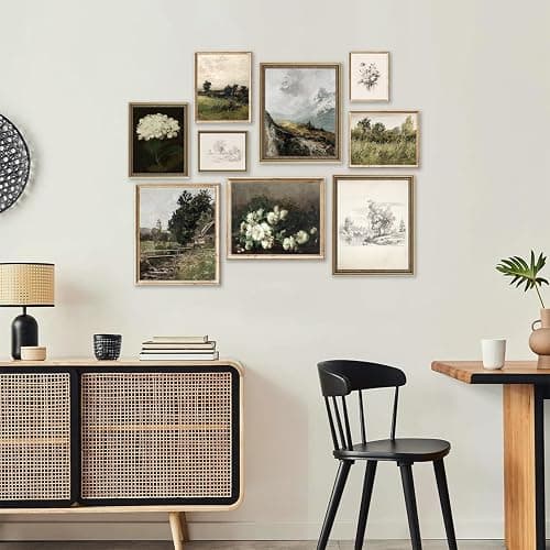 Vintage Wall Art French Country Wall Decor, Vintage Posters for Room Aesthetic Picture, Dark Green Antique European Landscape Flower Meadow Gallery Canvas Art Prints Painting for Bedroom Living Room, thumbnail 5