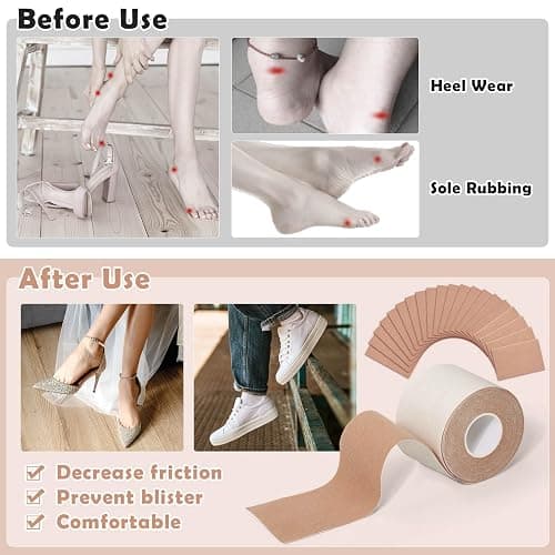 Jupwalz 15Ft Moleskin for Feet & 20Sheets Extra Durable Moleskin Tape, Adhesive Cotton Moleskin for Blisters, Mole Skin Tape Roll for Blister Prevention High Heel Comfort Pads (Khaki) thumbnail 7