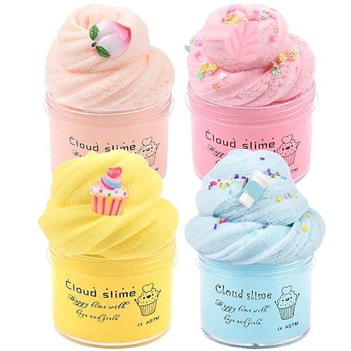 4 Pack Cloud Slime Kit, Soft and Non-Sticky Funny Slime, Stress Relief Scented Slime Toy for Kids Education, Party Gift and Birthday Gift - Image 1
