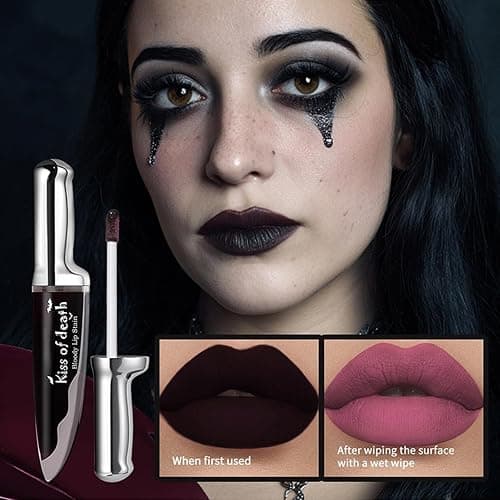 Matte Black Lipstick Bloody Lip Stain NonSticky Texture Perfect For Gothic Looks And Special Occasions Longwear Long Lasting Liquid Lipstick thumbnail 7