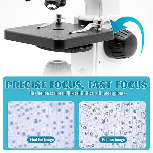 Microscope for Kids Starter Adults 64X-1280X Metal Monocular Microscope for Students School Home Education LED Lights Phone Holder Microscope Kit thumbnail 4