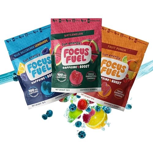 FocusFuel Energy Chews - Trial Size Variety Sample Pack (9 Servings) | Blue Razzberry Lemonade, Watermelon, Fruit Punch, 100mg Caffeine, Alpha GPC, L-Theanine, B12, Magnesium, No Crash or Jitters - Image 1