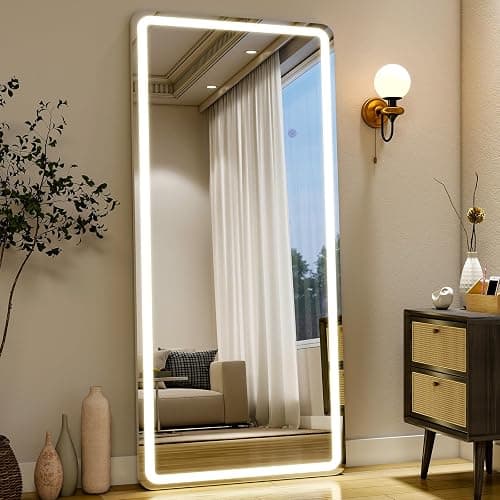 Easly 26x68 inch Full Length Mirror with Lights, LED Lighted Floor Standing, Hanging Mirror Full Length with Stand Free, Full Body Dressing Mirrors with Dimmable 3 Color LED - Image 1