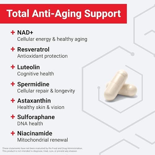 Force Factor NAD+ (NMN or Nicotinamide Riboside Alternative) with Resveratrol, Astaxanthin, Spermidine & Luteolin Complex, NAD to Support Cellular Health & Healthy Aging, 60 Capsules thumbnail 6
