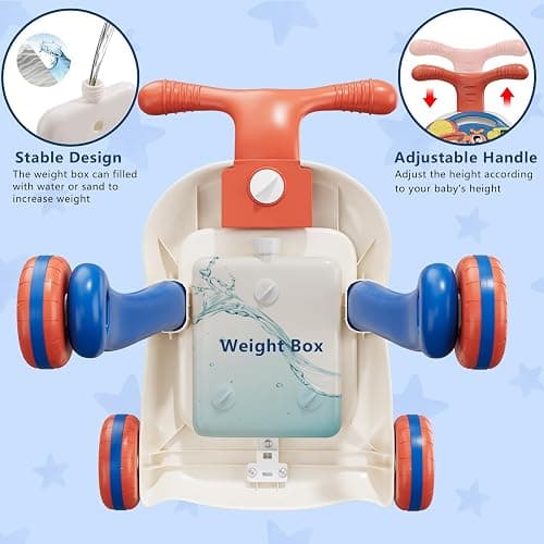 QDRAGON 3 in 1 Baby Walkers for Boys, Baby Push Walker and Activity Center, Sit to Stand Walker Toy, Early Learning Push Toys for Toddler Infant 12+ Months Blue thumbnail 6